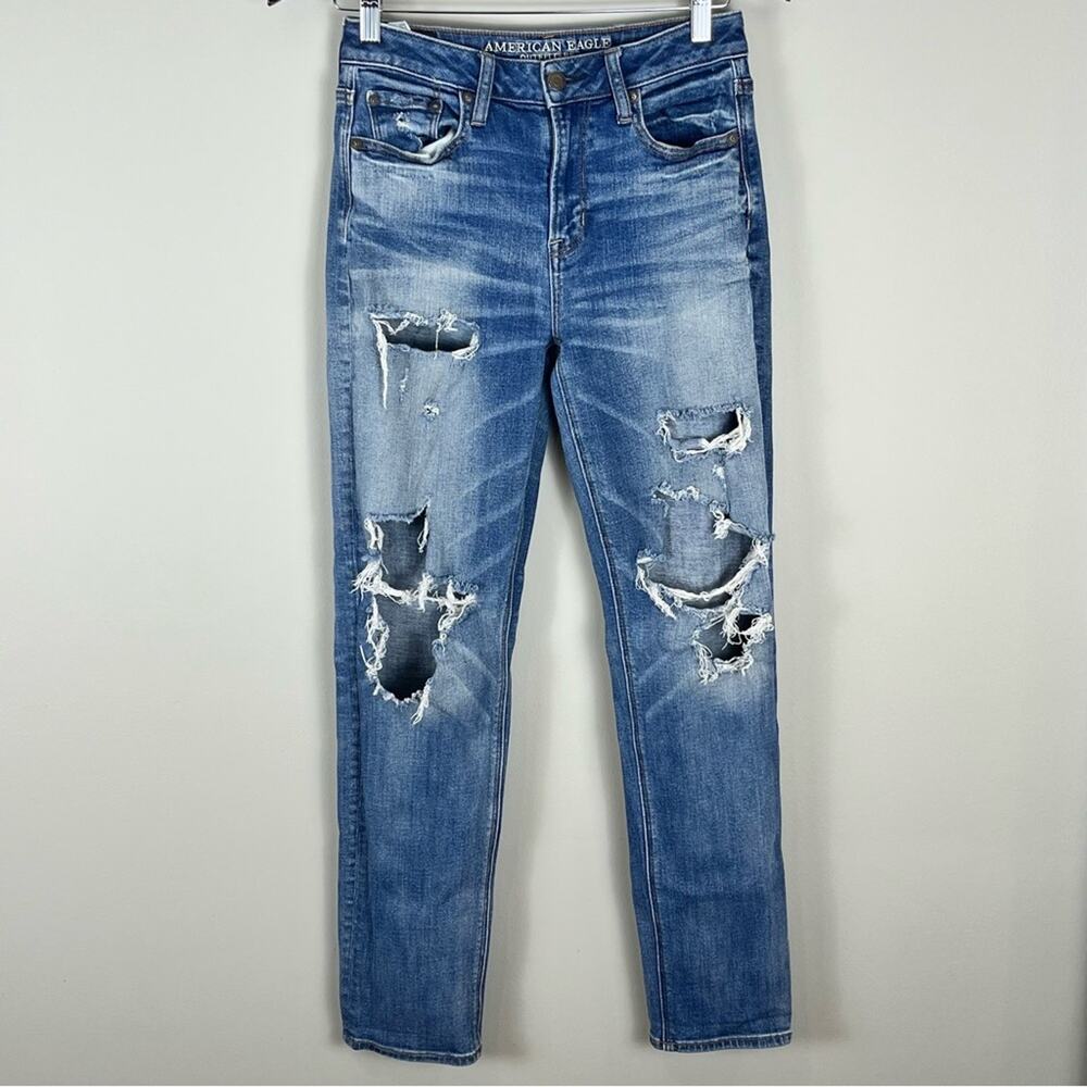 American Eagle Medium Wash Skinny Jeans Distressed Slim Rips Women's 4 Short